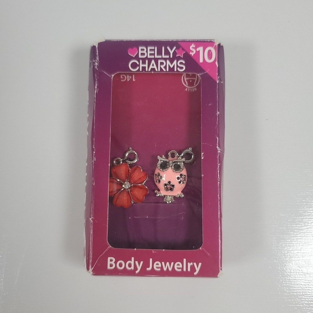 NiB Owl and Flower Belly Button Charms